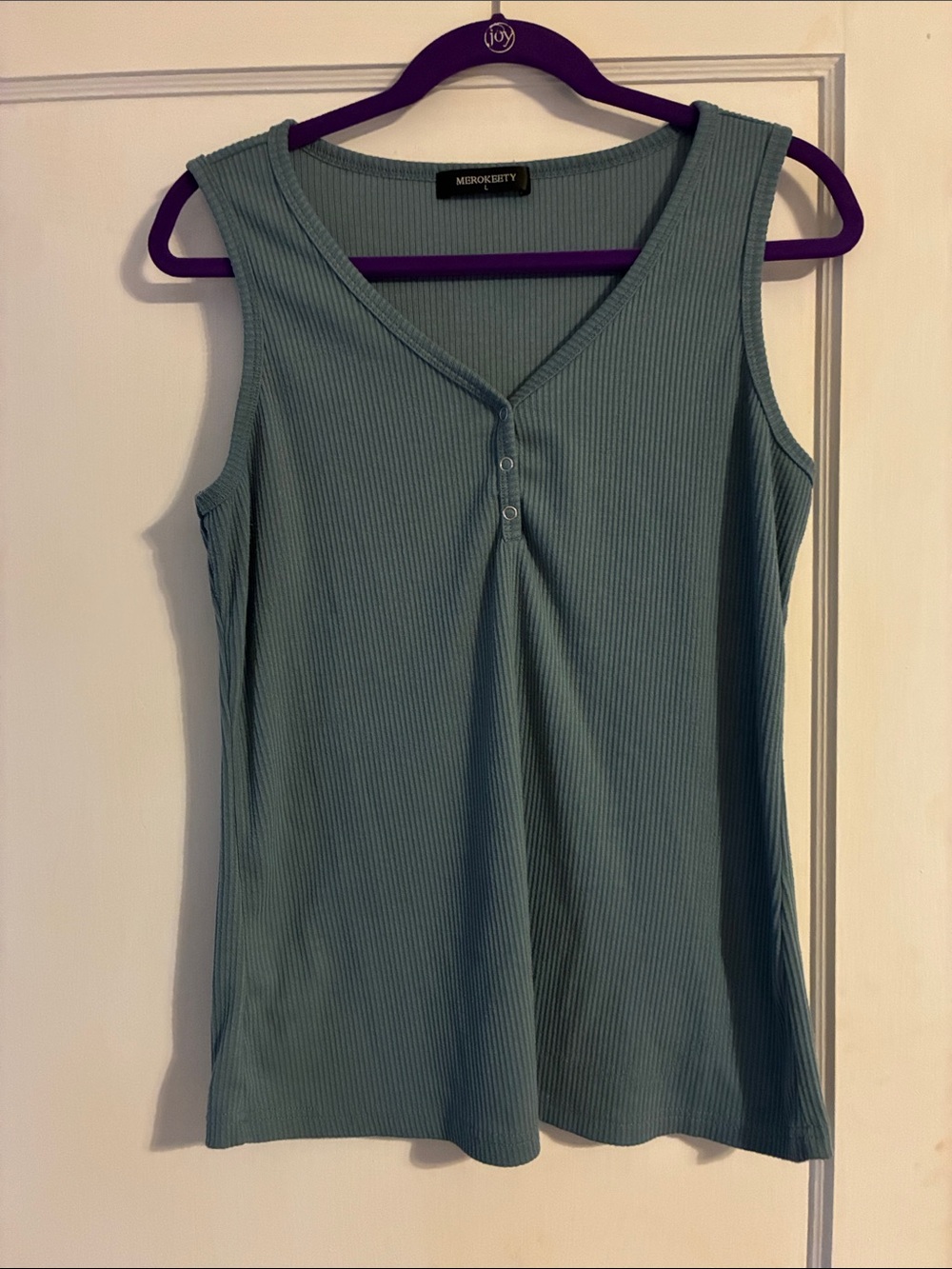 Merokeety Ribbed V-Neck Tank Top in Teal Blue